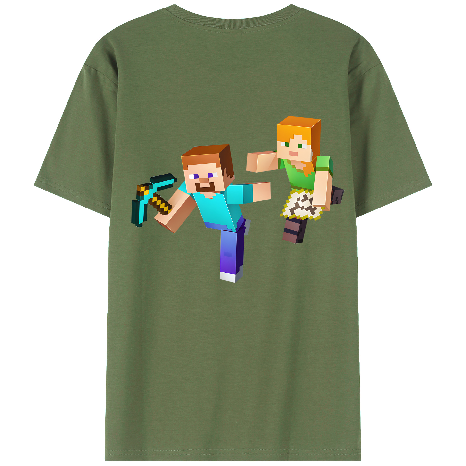 （画像用） マインクラフト ブロックの世界 Minecraft MC Block world 綿100％ メンズ半袖Tシャツ（バックプリント） 通気性